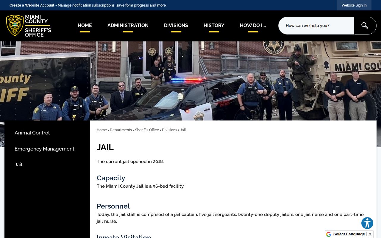 Official Miami County Jail page and inmate roster navigation