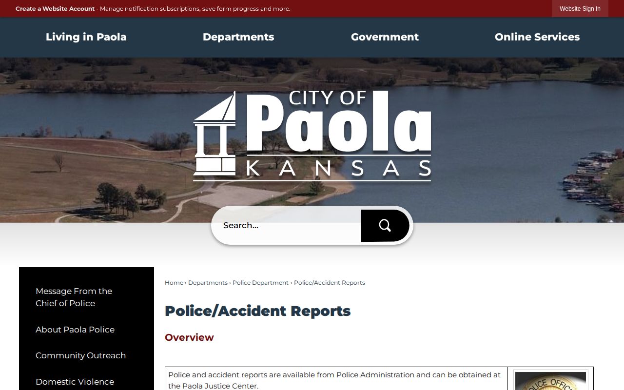Official Paola Police and Accident Reports access page